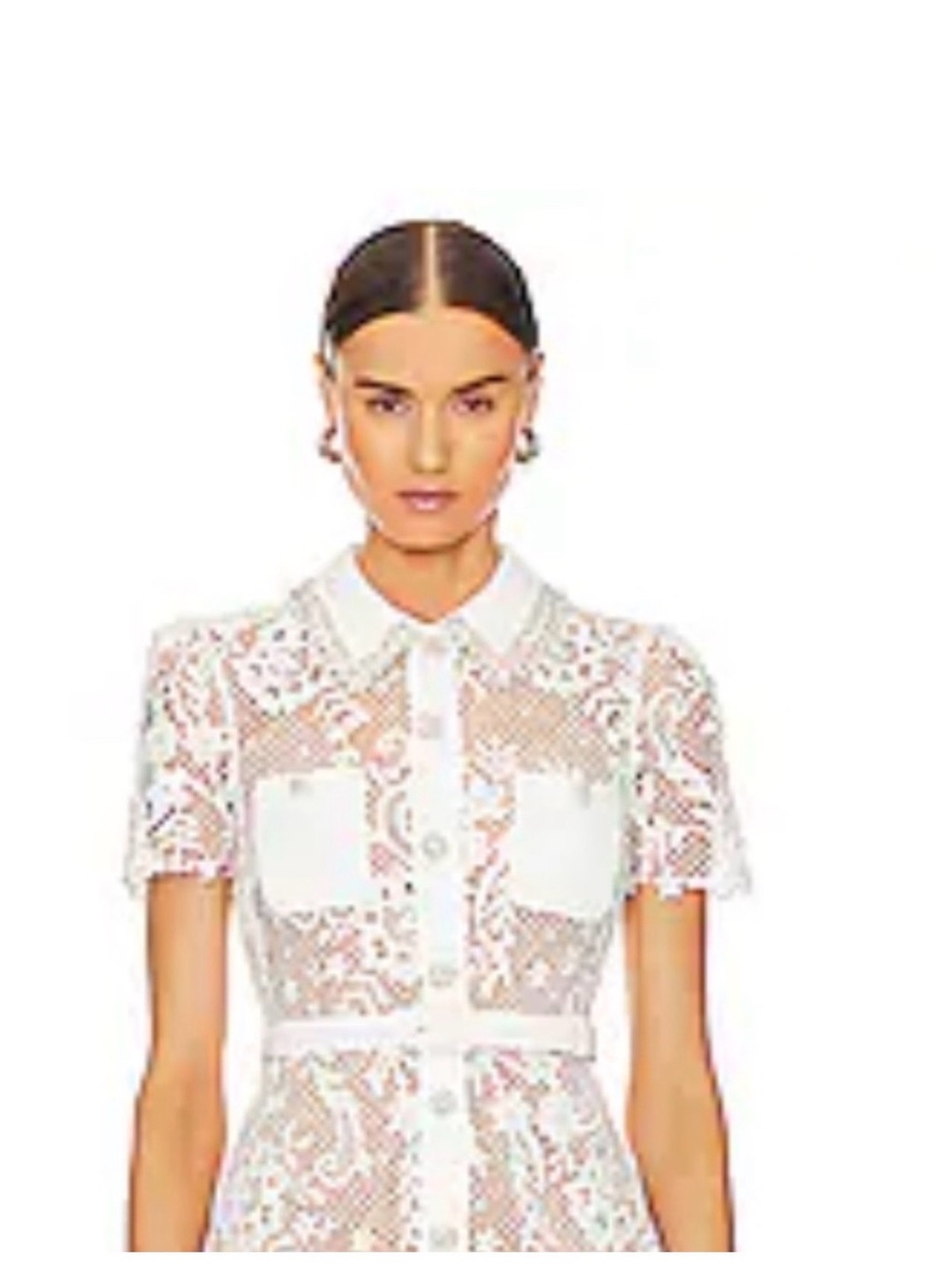 Self portrait White Lace Button-Front Short Sleeve dress
